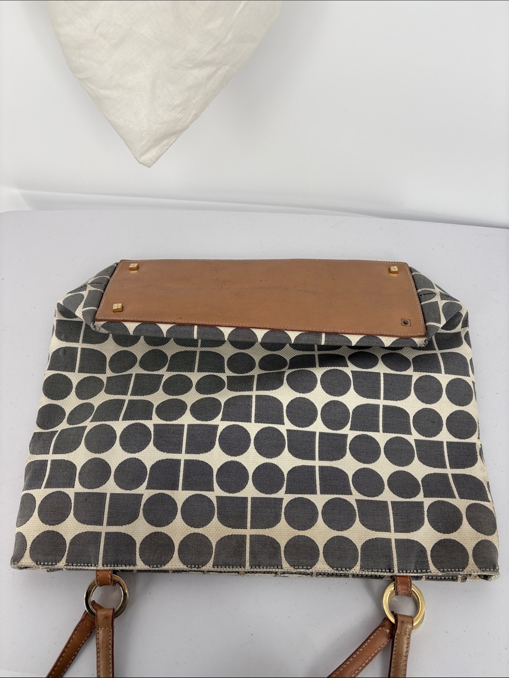 🗄️ kate spade Black & Cream Geometric Canvas Tote with Brown Leather Handles - Picture 11 of 11